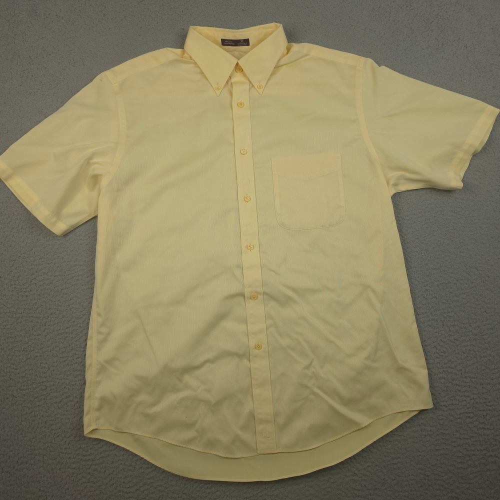 Nordstrom Smartcare Mens Large Yellow Short Sleeve Button Down Shirt Cotton